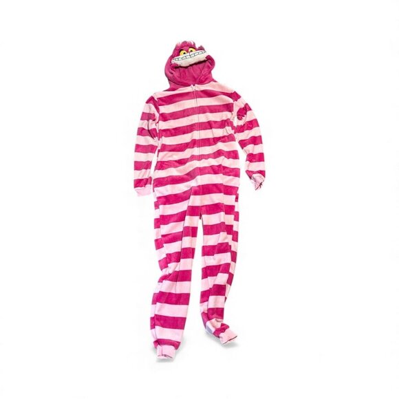 Cheshire Cat Hooded Fleece Costume Pajamas W/ Pockets Pink & Fuchsia Stripes Siz - Picture 5 of 6